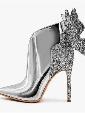 Silver Glitter Wing Stiletto Ankle Boot